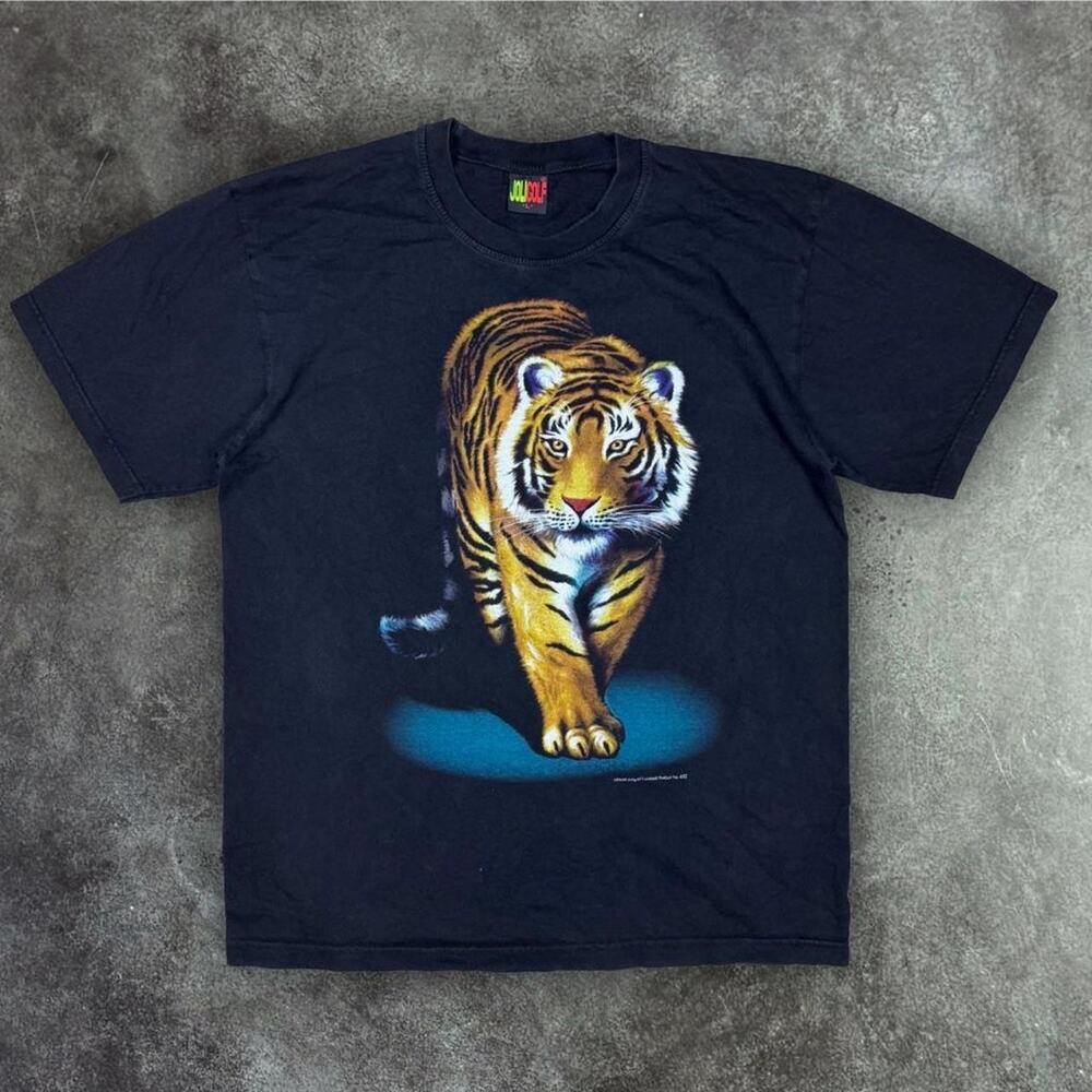 Vintage JoliGolf Men's Black Tiger Graphic Crew Neck Short Sleeve T-Shirt
